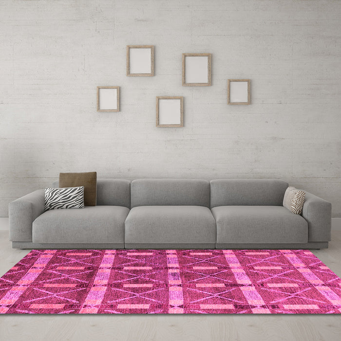 Machine Washable Oriental Pink Modern Rug in a Living Room, wshabs4272pnk