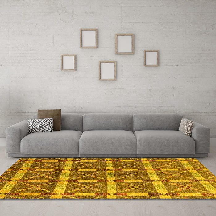 Machine Washable Oriental Yellow Modern Rug in a Living Room, wshabs4272yw