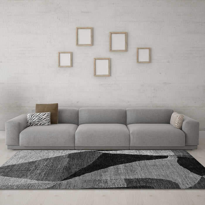 Machine Washable Oriental Gray Modern Rug in a Living Room,, wshabs4273gry