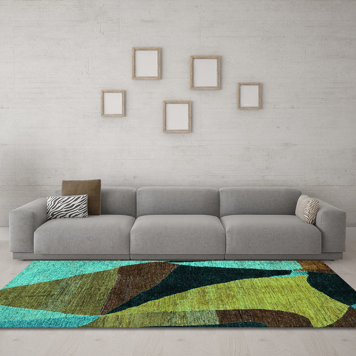 Machine Washable Oriental Turquoise Modern Area Rugs in a Living Room,, wshabs4273turq