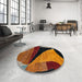 Round Abstract Red Oriental Rug in a Office, abs4273