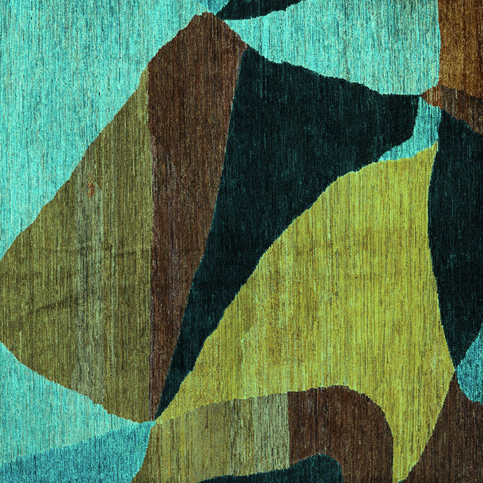 Square Machine Washable Oriental Turquoise Modern Area Rugs, wshabs4273turq