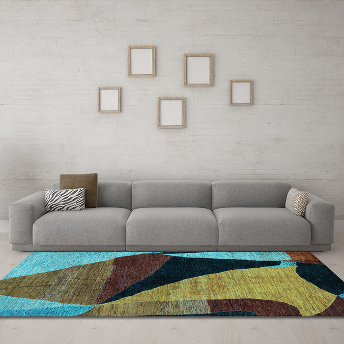 Machine Washable Oriental Light Blue Modern Rug in a Living Room, wshabs4273lblu