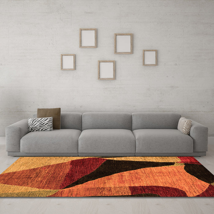 Machine Washable Oriental Orange Modern Area Rugs in a Living Room, wshabs4273org