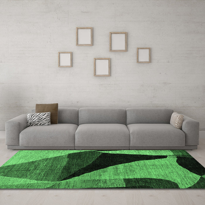 Machine Washable Oriental Emerald Green Modern Area Rugs in a Living Room,, wshabs4273emgrn