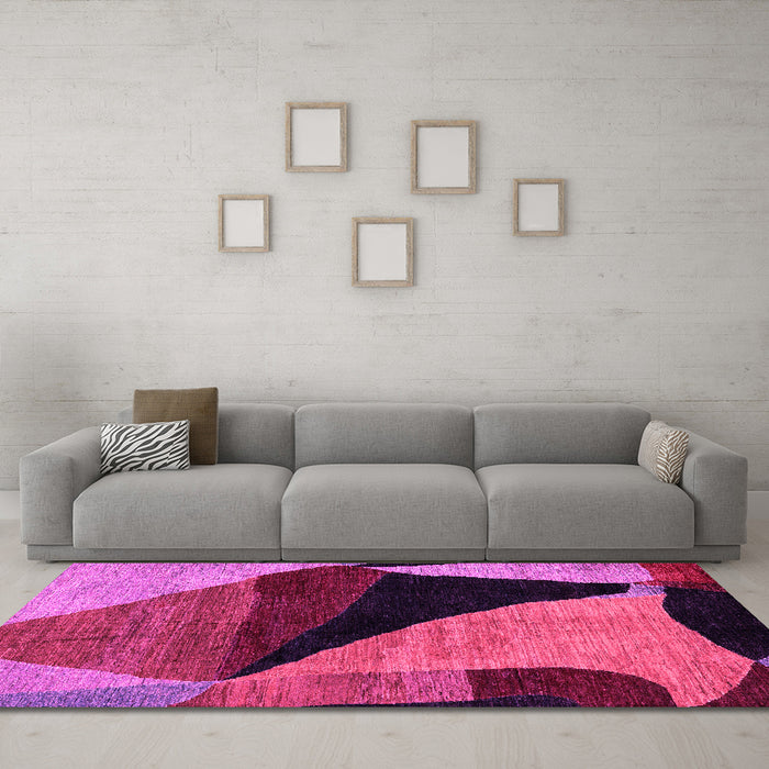Machine Washable Oriental Pink Modern Rug in a Living Room, wshabs4273pnk