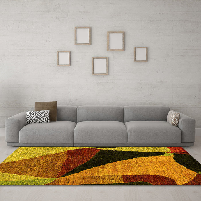 Machine Washable Oriental Yellow Modern Rug in a Living Room, wshabs4273yw