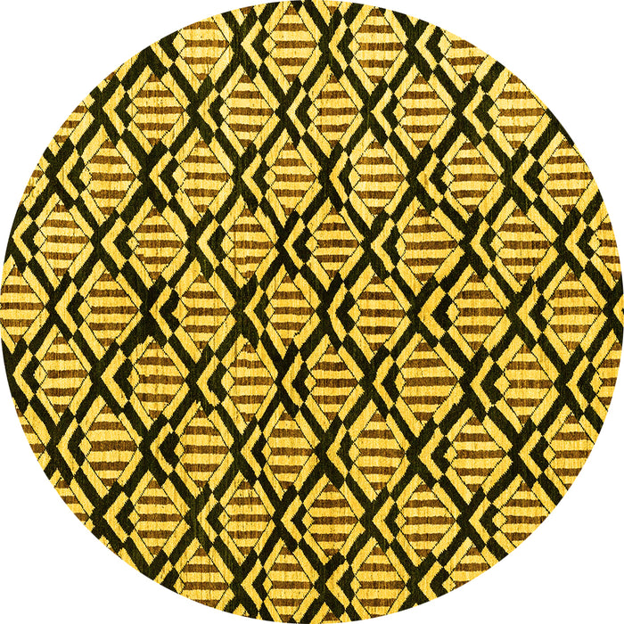 Round Machine Washable Abstract Yellow Modern Rug, wshabs4274yw
