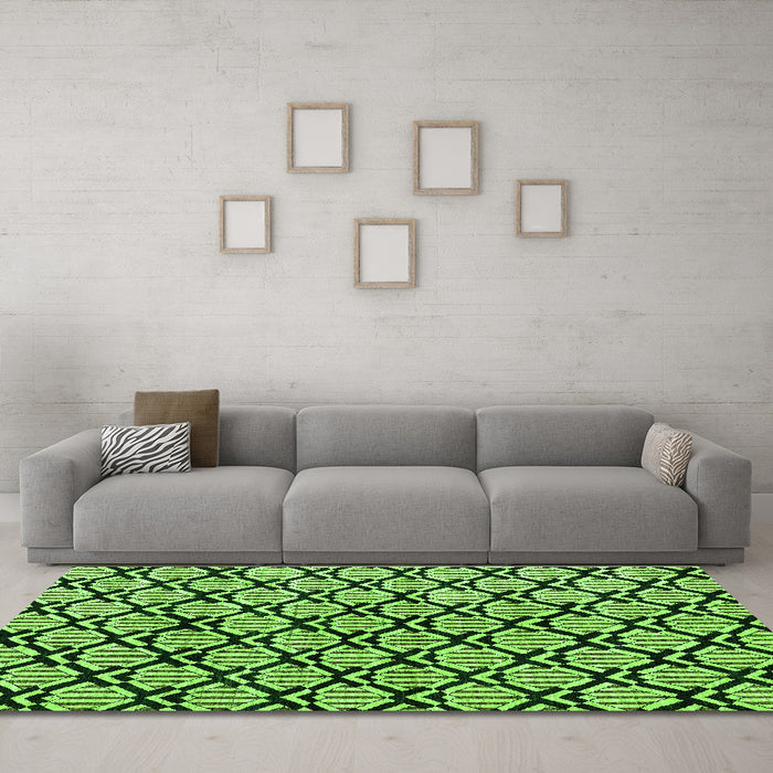 Machine Washable Abstract Green Modern Area Rugs in a Living Room,, wshabs4274grn