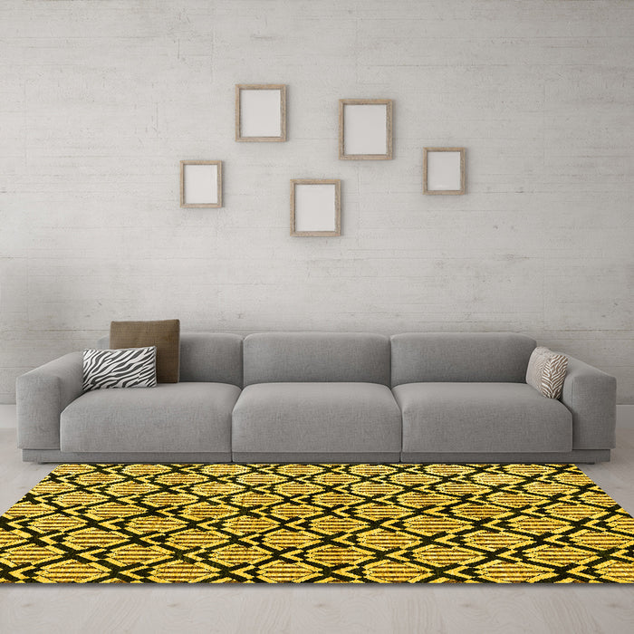 Machine Washable Abstract Yellow Modern Rug in a Living Room, wshabs4274yw