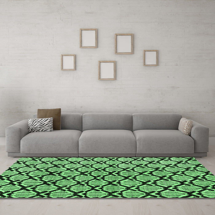 Machine Washable Abstract Emerald Green Modern Area Rugs in a Living Room,, wshabs4274emgrn