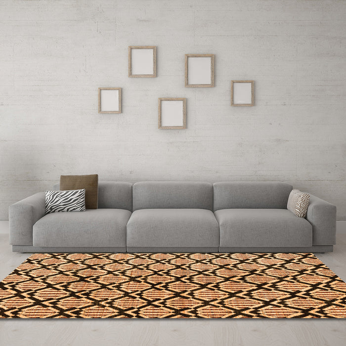 Machine Washable Abstract Orange Modern Area Rugs in a Living Room, wshabs4274org