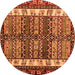 Round Machine Washable Abstract Orange Modern Area Rugs, wshabs4275org