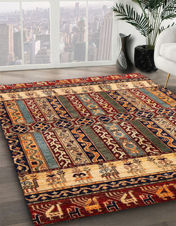 Abstract Saffron Red Modern Rug in Family Room, abs4275
