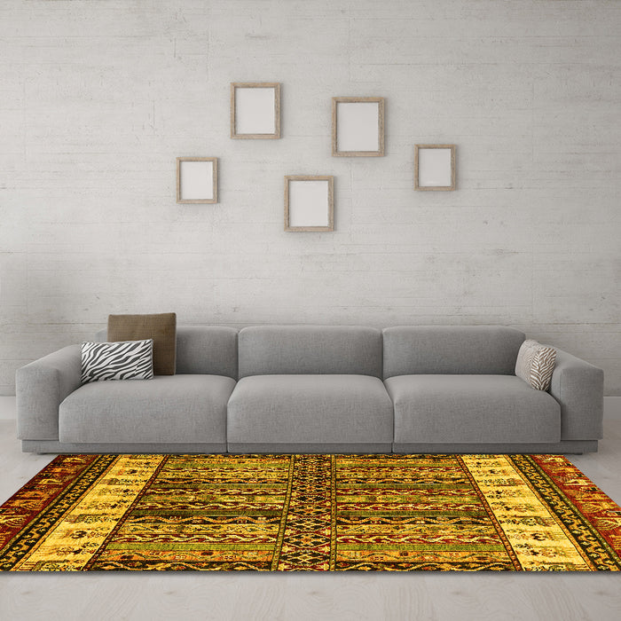 Machine Washable Abstract Yellow Modern Rug in a Living Room, wshabs4275yw