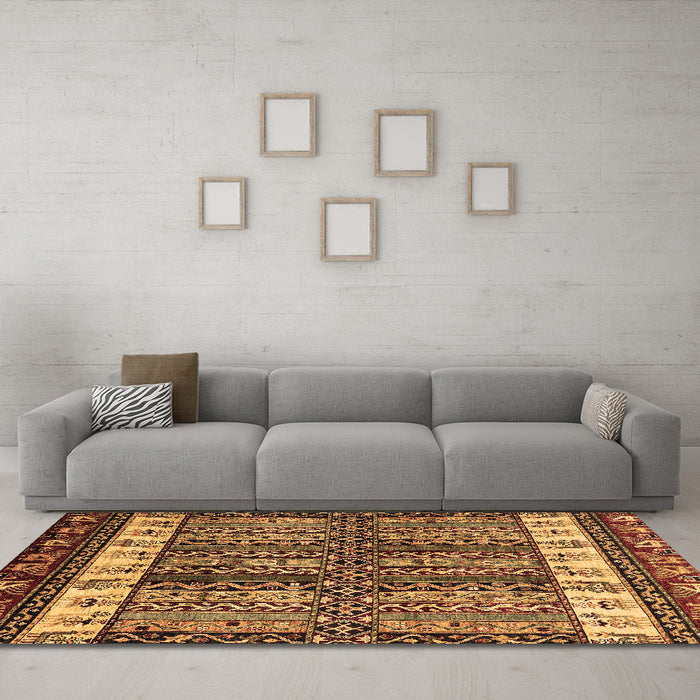 Machine Washable Abstract Brown Modern Rug in a Living Room,, wshabs4275brn