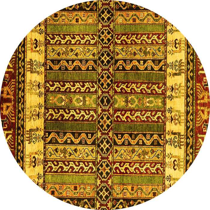 Round Machine Washable Abstract Yellow Modern Rug, wshabs4275yw