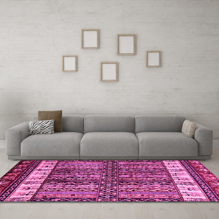 Machine Washable Abstract Pink Modern Rug in a Living Room, wshabs4275pnk
