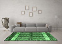 Machine Washable Abstract Emerald Green Modern Rug, wshabs4275emgrn