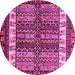 Round Machine Washable Abstract Pink Modern Rug, wshabs4275pnk