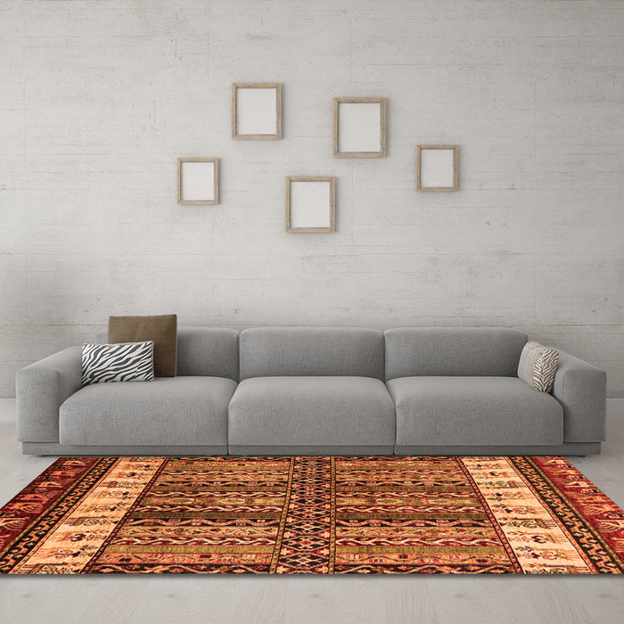 Machine Washable Abstract Orange Modern Area Rugs in a Living Room, wshabs4275org