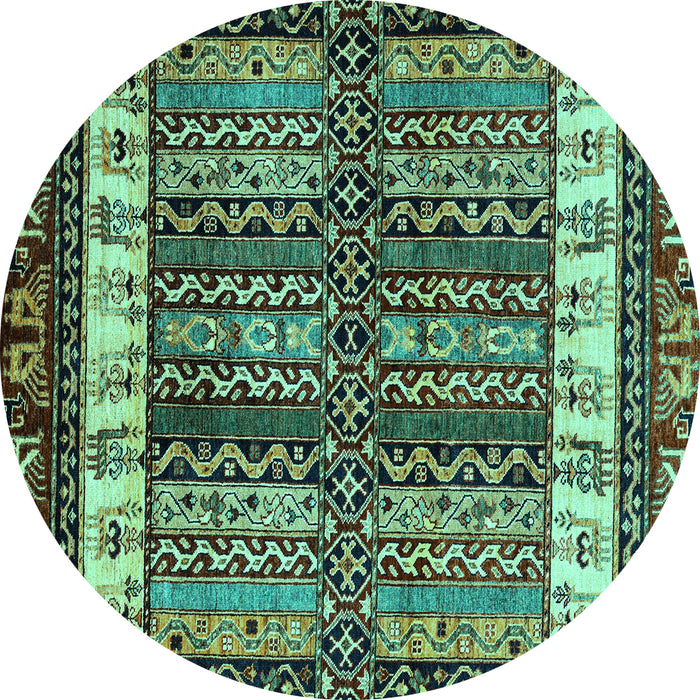 Round Machine Washable Abstract Turquoise Modern Area Rugs, wshabs4275turq