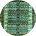 Round Machine Washable Abstract Turquoise Modern Area Rugs, wshabs4275turq