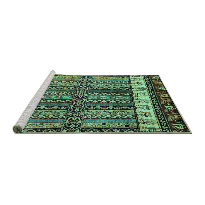 Sideview of Machine Washable Abstract Turquoise Modern Area Rugs, wshabs4275turq