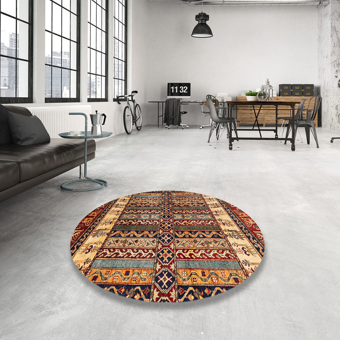 Round Machine Washable Abstract Saffron Red Rug in a Office, wshabs4275