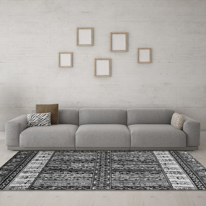 Machine Washable Abstract Gray Modern Rug in a Living Room,, wshabs4275gry