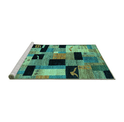 Sideview of Machine Washable Abstract Turquoise Modern Area Rugs, wshabs4276turq