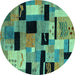 Round Abstract Turquoise Modern Rug, abs4276turq