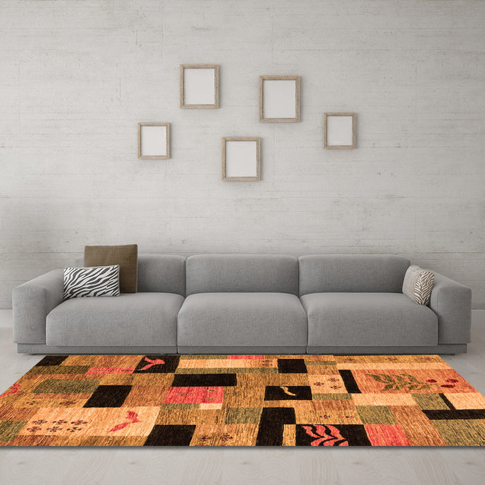 Machine Washable Abstract Orange Modern Area Rugs in a Living Room, wshabs4276org