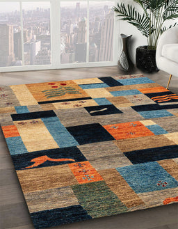 Abstract Dark Brown Modern Rug in Family Room, abs4276