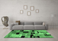 Machine Washable Abstract Emerald Green Modern Rug, wshabs4276emgrn