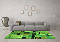 Machine Washable Abstract Green Modern Rug, wshabs4276grn