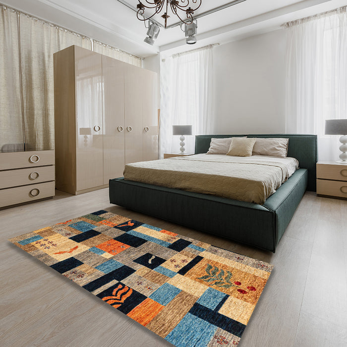 Abstract Dark Brown Modern Rug in a Bedroom, abs4276