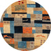 Round Abstract Dark Brown Modern Rug, abs4276