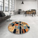 Round Abstract Dark Brown Modern Rug in a Office, abs4276