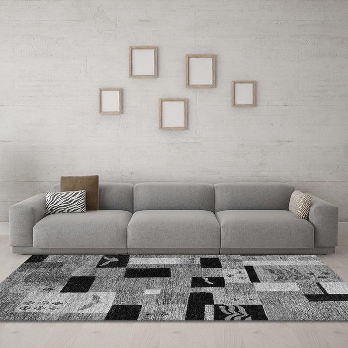 Machine Washable Abstract Gray Modern Rug in a Living Room,, wshabs4276gry