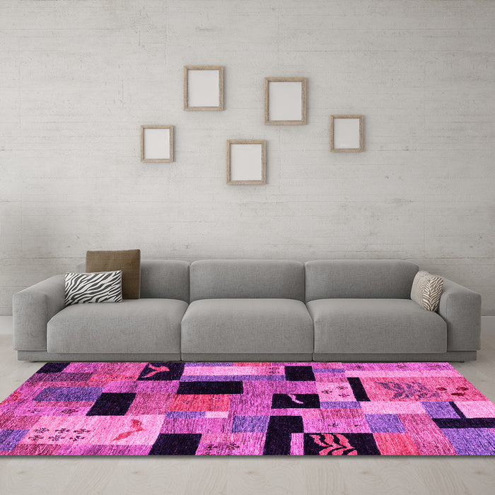Machine Washable Abstract Pink Modern Rug in a Living Room, wshabs4276pnk