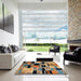 Square Abstract Dark Brown Modern Rug in a Living Room, abs4276