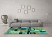 Machine Washable Abstract Turquoise Modern Area Rugs in a Living Room,, wshabs4276turq