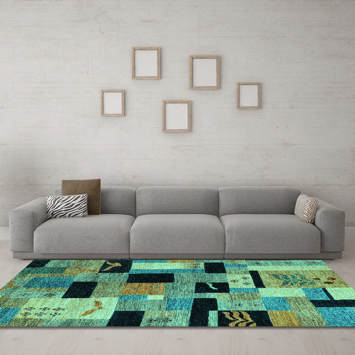 Machine Washable Abstract Turquoise Modern Area Rugs in a Living Room,, wshabs4276turq