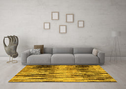 Machine Washable Abstract Yellow Modern Rug in a Living Room, wshabs4277yw