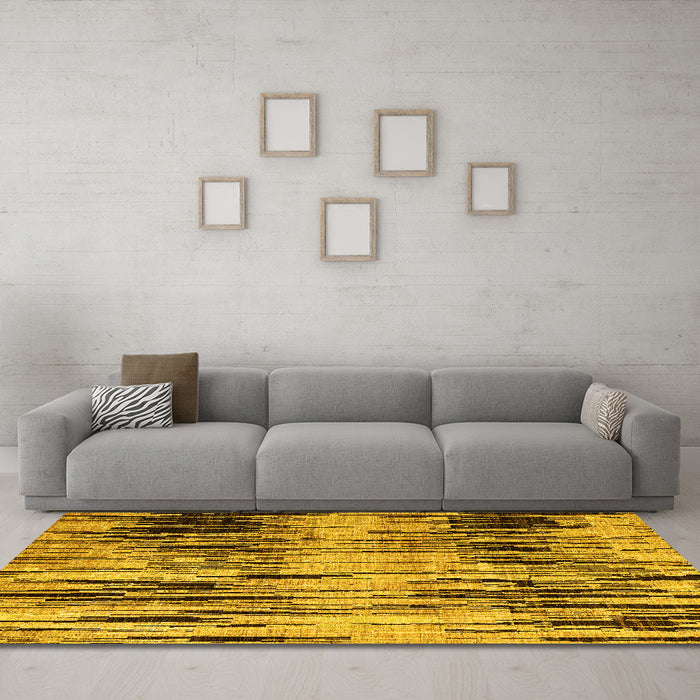Machine Washable Abstract Yellow Modern Rug in a Living Room, wshabs4277yw