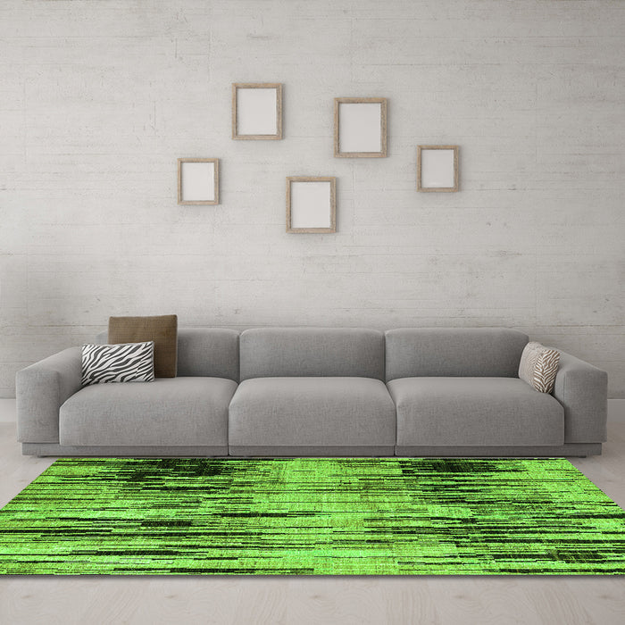 Machine Washable Abstract Green Modern Area Rugs in a Living Room,, wshabs4277grn