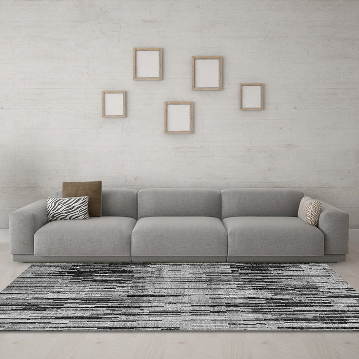 Machine Washable Abstract Gray Modern Rug in a Living Room,, wshabs4277gry