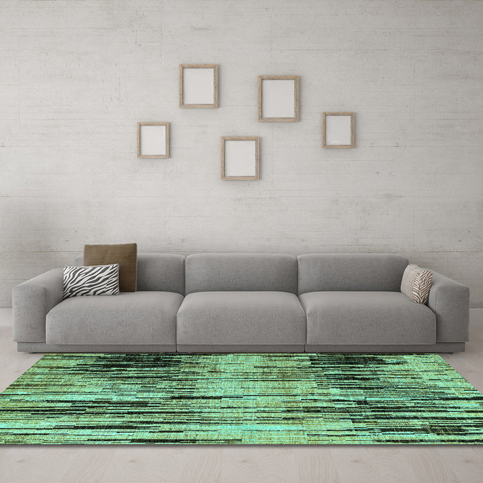 Machine Washable Abstract Turquoise Modern Area Rugs in a Living Room,, wshabs4277turq