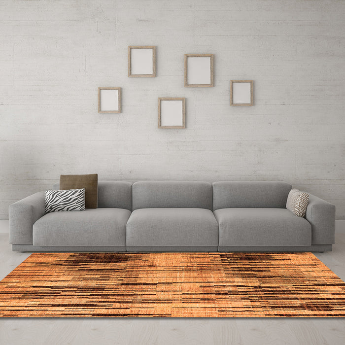 Machine Washable Abstract Orange Modern Area Rugs in a Living Room, wshabs4277org